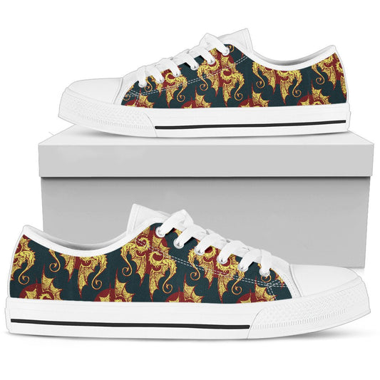 Dragons Gold Design Pattern Women Low Top Shoes