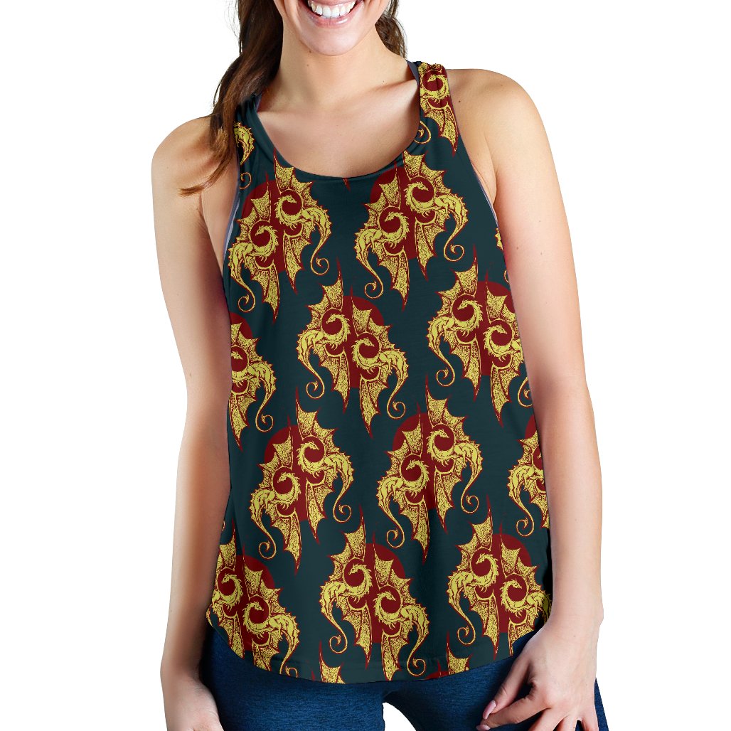 Dragons Gold Design Pattern Women Racerback Tank Top