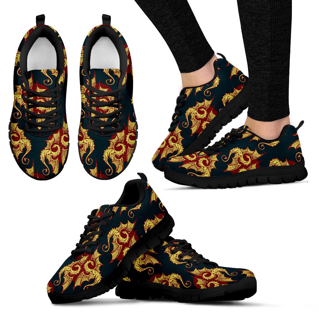 Dragons Gold Design Pattern Women Sneakers Shoes