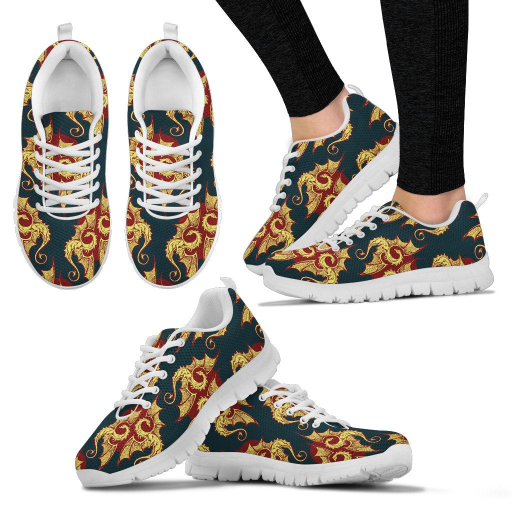 Dragons Gold Design Pattern Women Sneakers Shoes