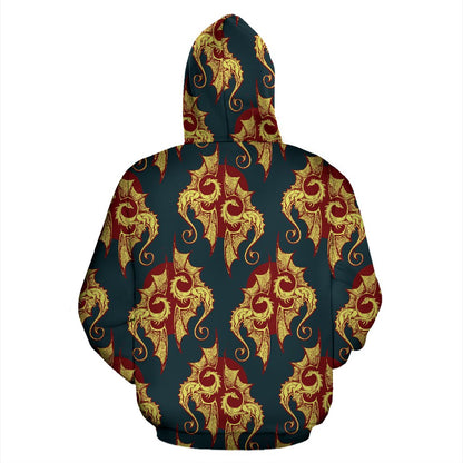 Dragons Gold Design Pattern Zip Up Hoodie