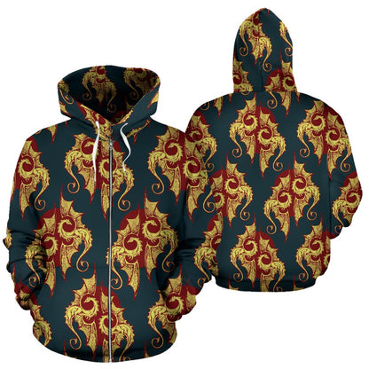 Dragons Gold Design Pattern Zip Up Hoodie