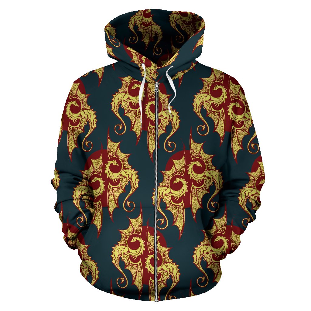 Dragons Gold Design Pattern Zip Up Hoodie