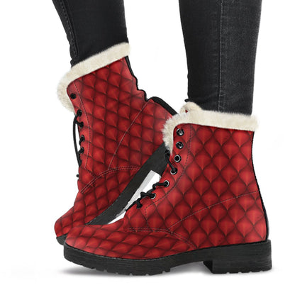 Dragons Red Skin Texture Faux Fur Leather Boots-JTAMIGO.COM