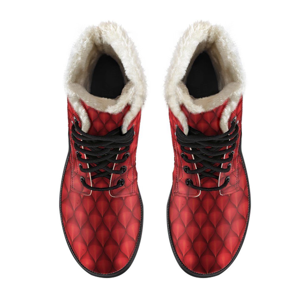 Dragons Red Skin Texture Faux Fur Leather Boots-JTAMIGO.COM