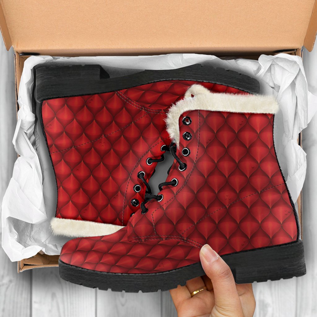 Dragons Red Skin Texture Faux Fur Leather Boots-JTAMIGO.COM