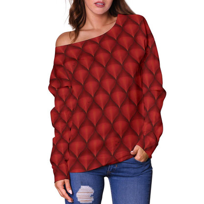 Dragons Red Skin Texture Off Shoulder Sweatshirt