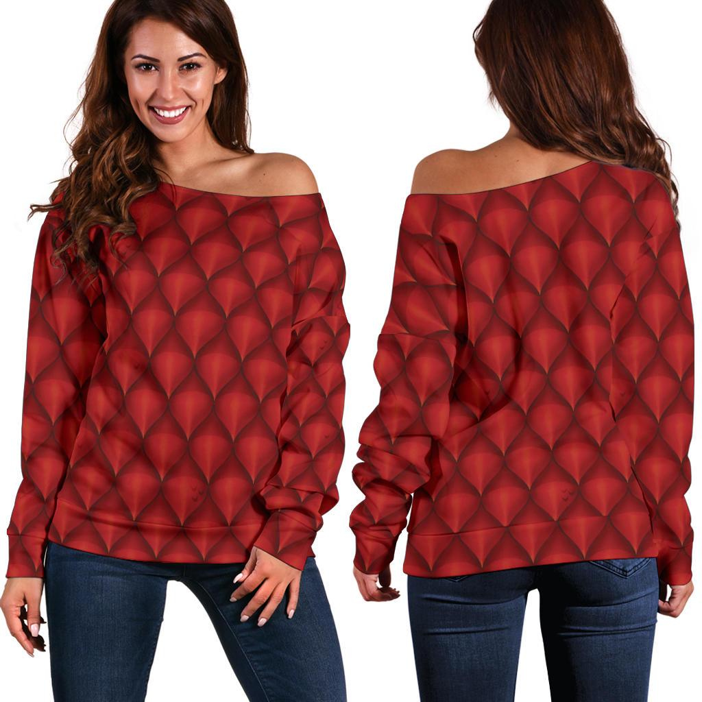 Dragons Red Skin Texture Off Shoulder Sweatshirt