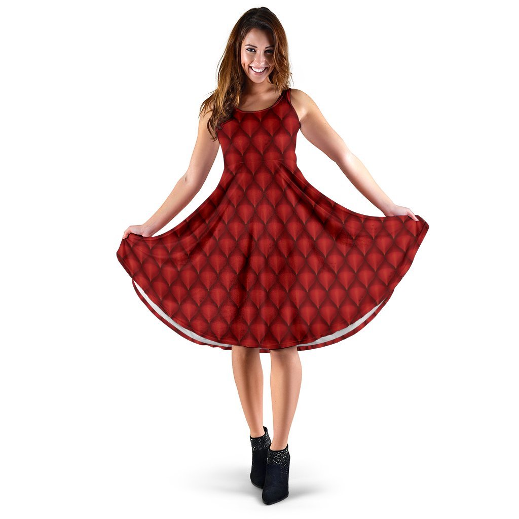 Dragons Red Skin Texture Sleeveless Dress