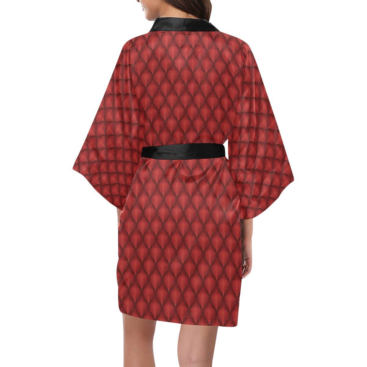 Dragons Red Skin Texture Women Short Kimono Robe