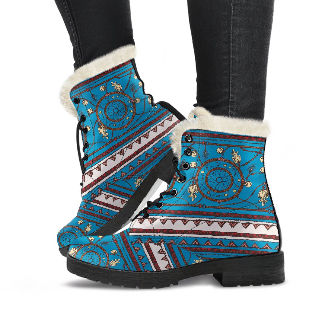 Dream catcher aztec Faux Fur Leather Boots-JTAMIGO.COM