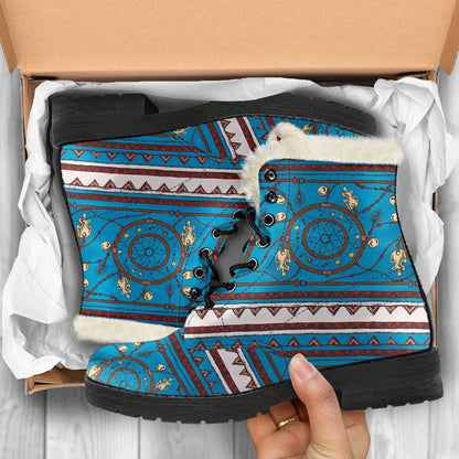 Dream catcher aztec Faux Fur Leather Boots-JTAMIGO.COM