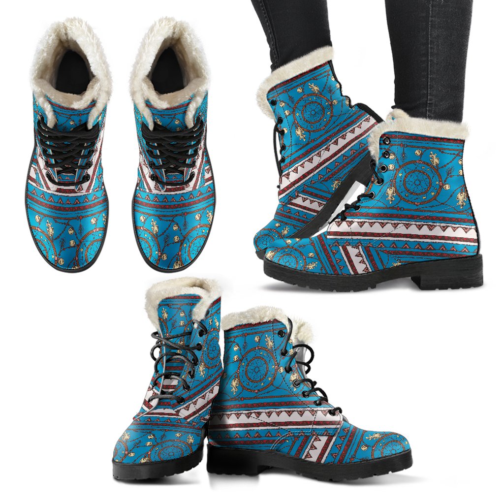 Dream catcher aztec Faux Fur Leather Boots-JTAMIGO.COM