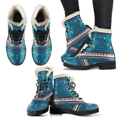 Dream catcher aztec Faux Fur Leather Boots-JTAMIGO.COM