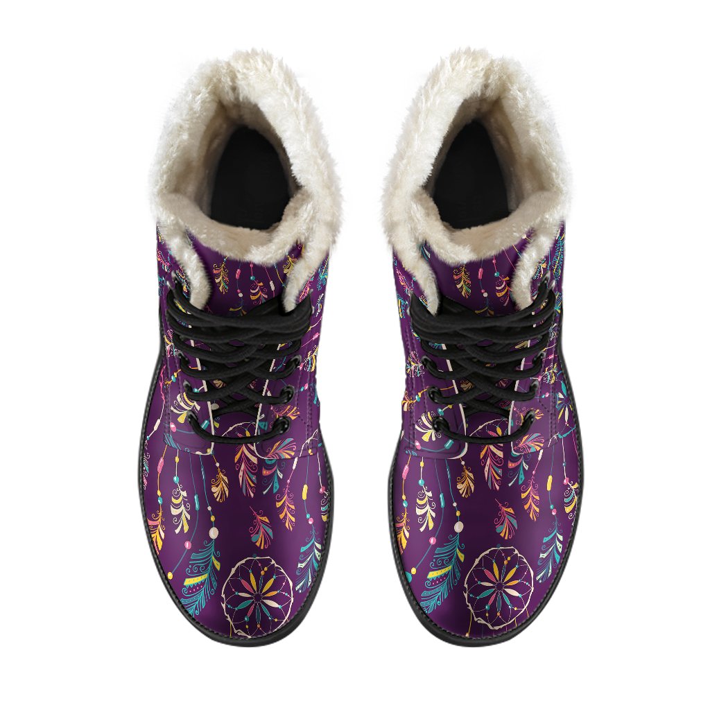 Dream Catcher Boho Design Faux Fur Leather Boots-JTAMIGO.COM