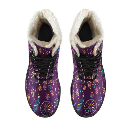 Dream Catcher Boho Design Faux Fur Leather Boots-JTAMIGO.COM