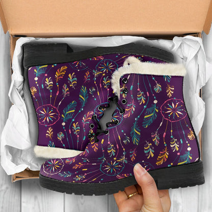 Dream Catcher Boho Design Faux Fur Leather Boots-JTAMIGO.COM