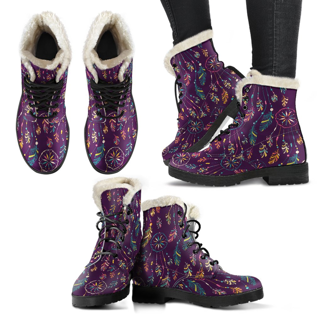Dream Catcher Boho Design Faux Fur Leather Boots-JTAMIGO.COM