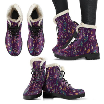 Dream Catcher Boho Design Faux Fur Leather Boots-JTAMIGO.COM