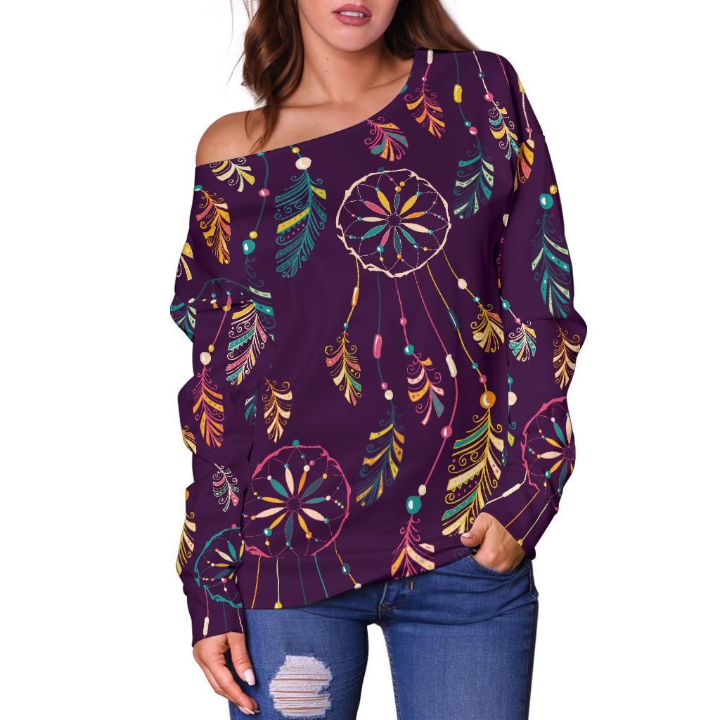 Dream Catcher Boho Design Off Shoulder Sweatshirt