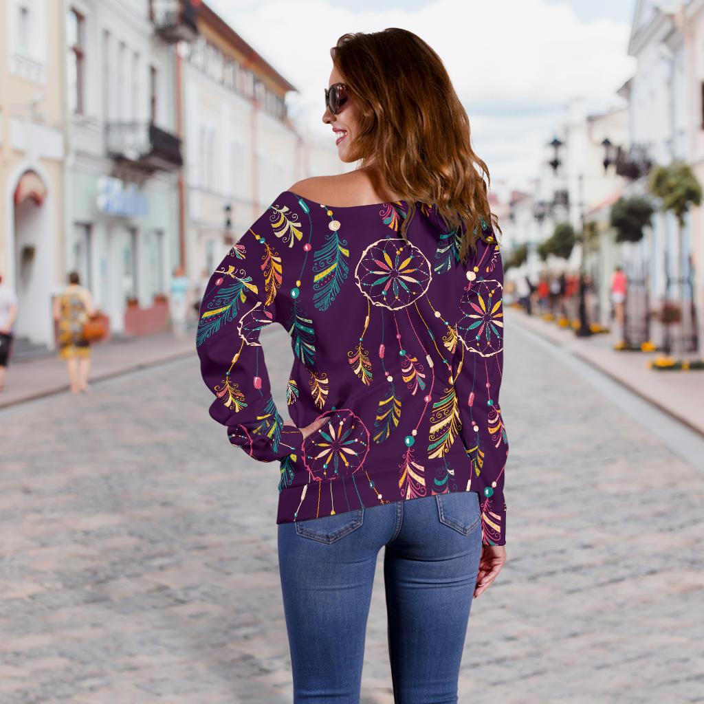 Dream Catcher Boho Design Off Shoulder Sweatshirt