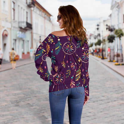 Dream Catcher Boho Design Off Shoulder Sweatshirt