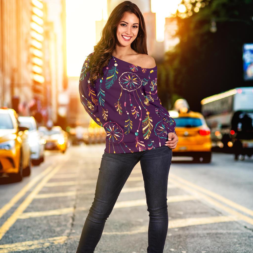 Dream Catcher Boho Design Off Shoulder Sweatshirt