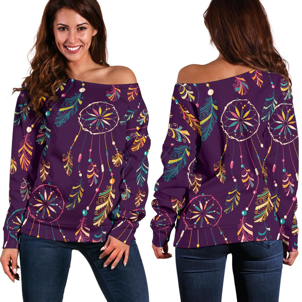 Dream Catcher Boho Design Off Shoulder Sweatshirt