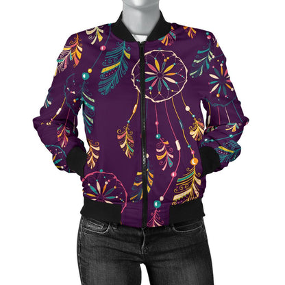 Dream Catcher Boho Design Women Casual Bomber Jacket