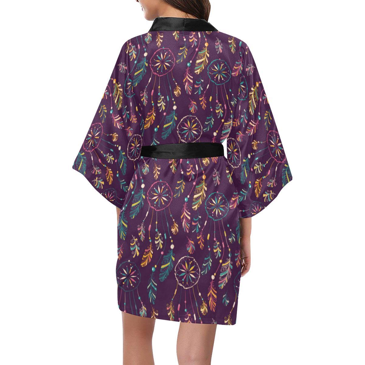 Dream Catcher Boho Design Women Short Kimono Robe