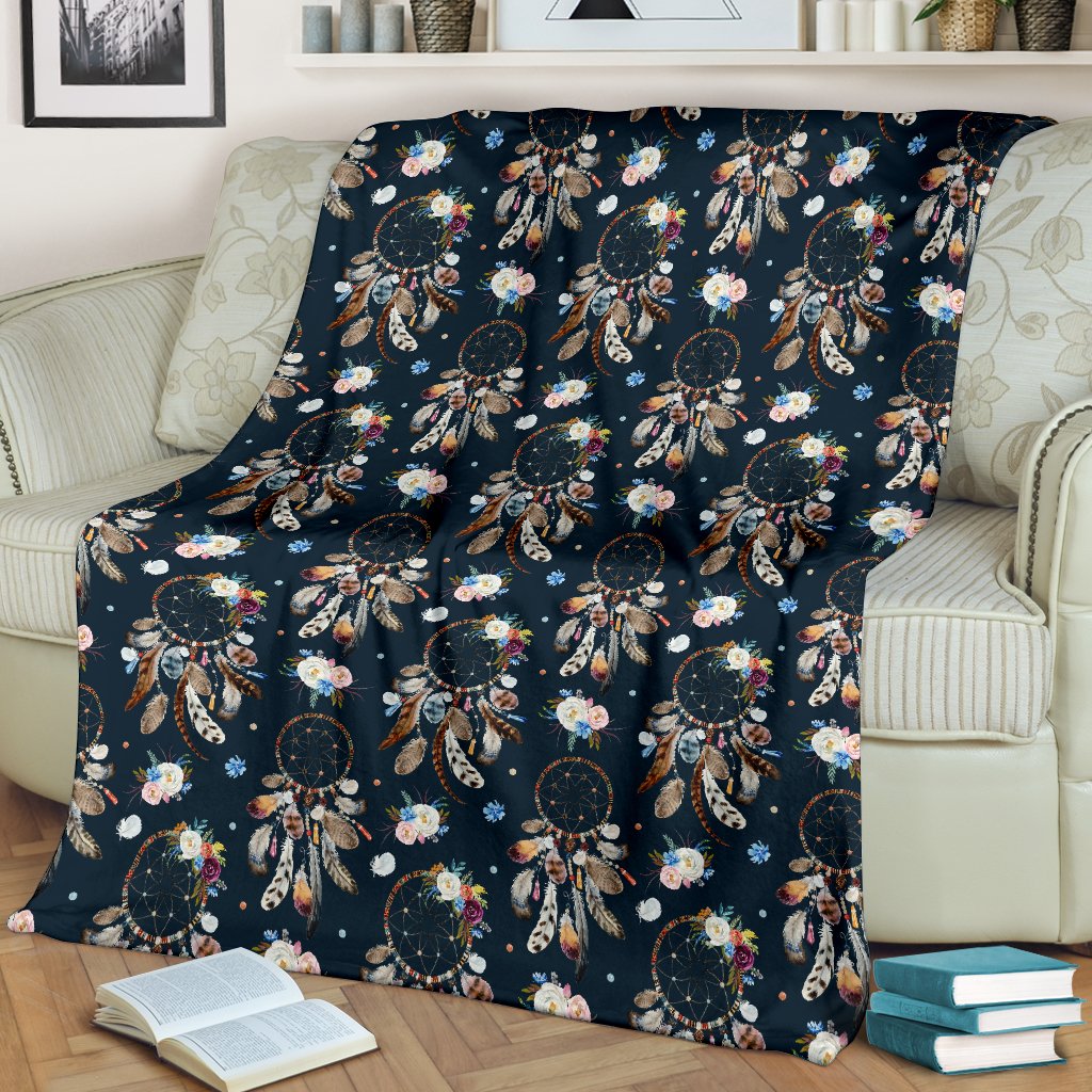 Dream Catcher Boho Floral Style Fleece Blanket