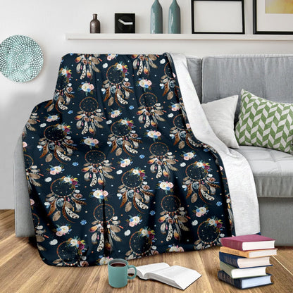 Dream Catcher Boho Floral Style Fleece Blanket