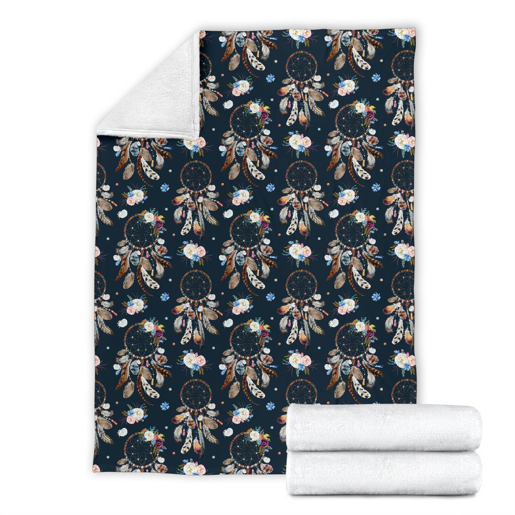 Dream Catcher Boho Floral Style Fleece Blanket