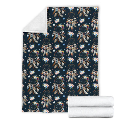 Dream Catcher Boho Floral Style Fleece Blanket