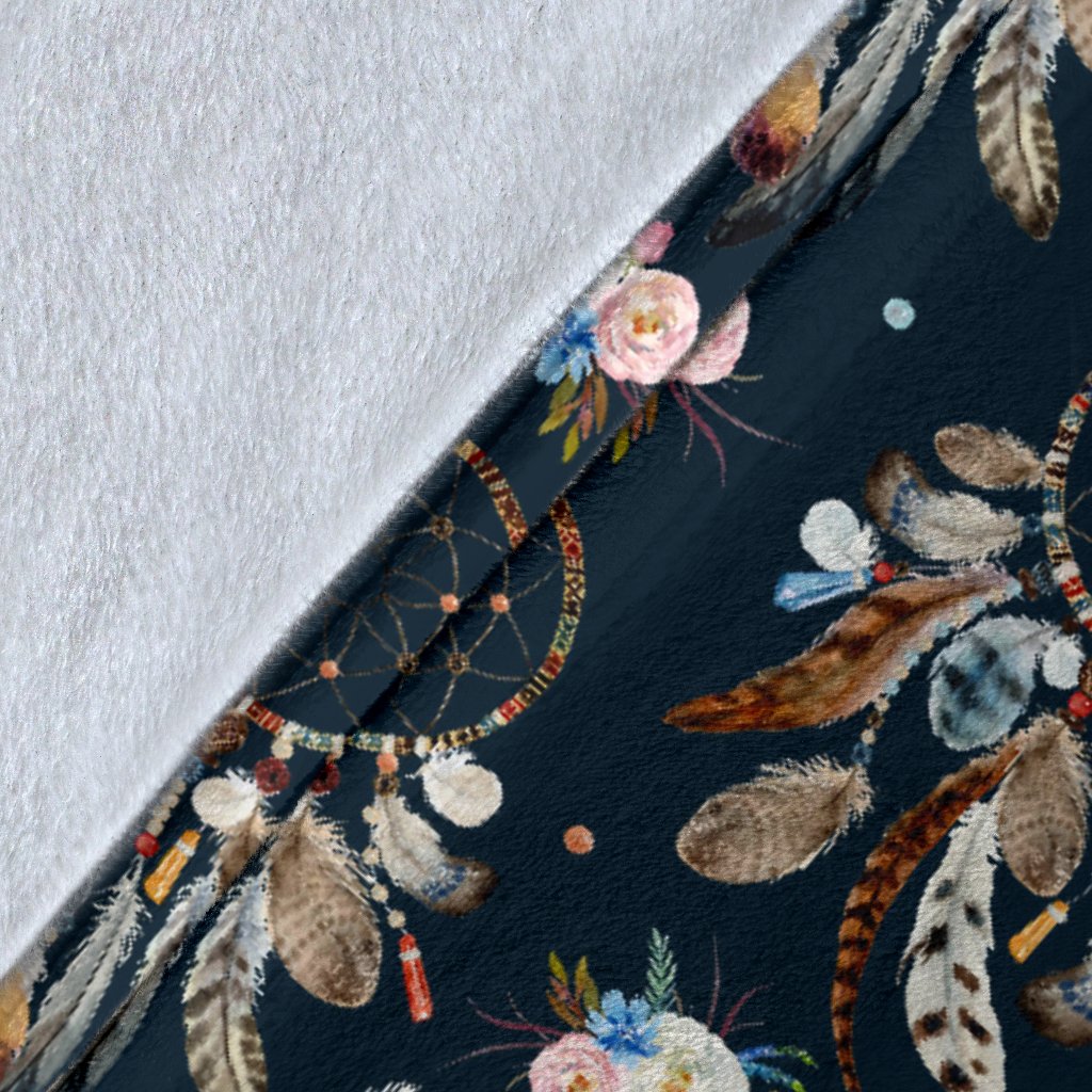 Dream Catcher Boho Floral Style Fleece Blanket