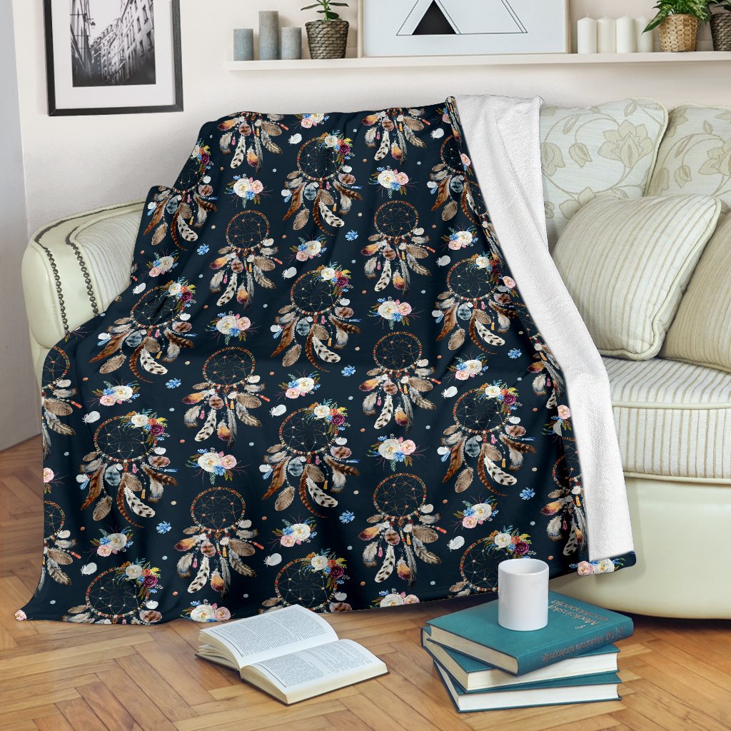 Dream Catcher Boho Floral Style Fleece Blanket