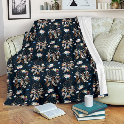 Dream Catcher Boho Floral Style Fleece Blanket