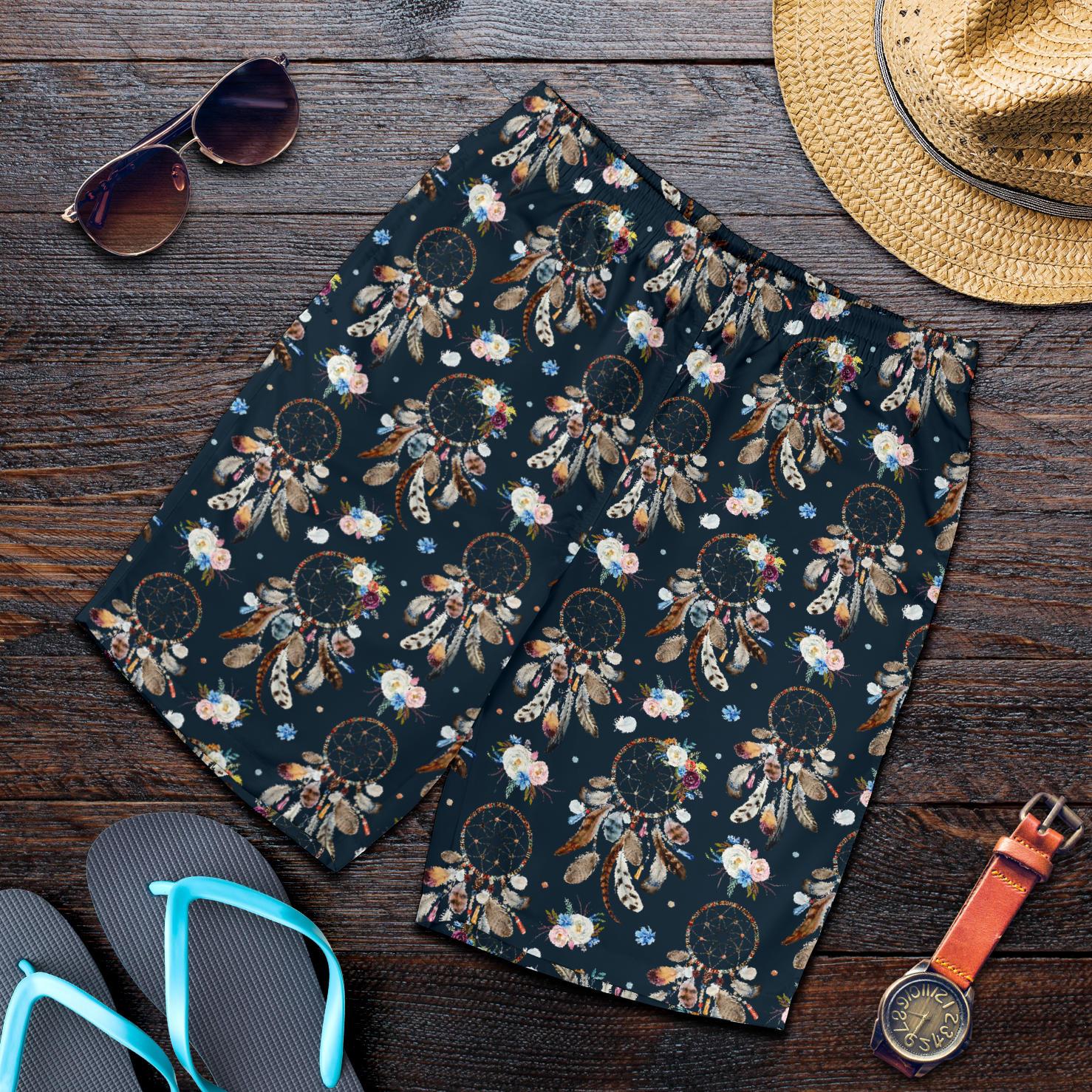 Dream Catcher Boho Floral Style Mens Shorts-JTAMIGO.COM