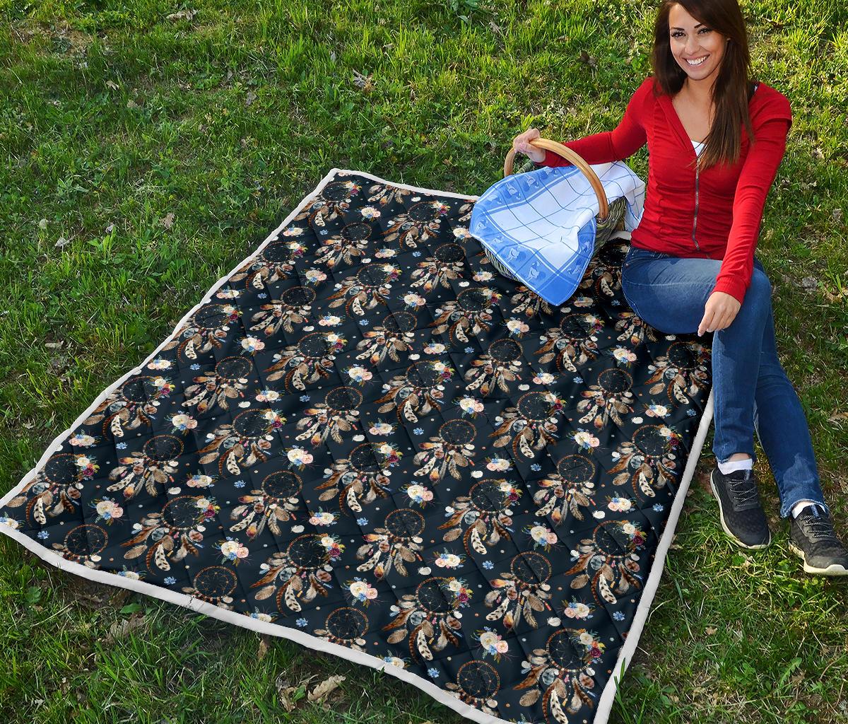 Dream Catcher Boho Floral Style Premium Quilt-JTAMIGO.COM