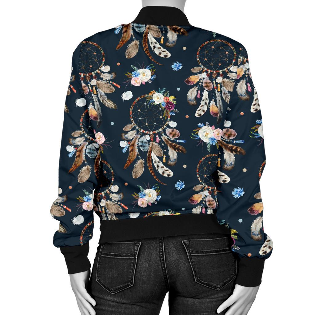 Dream Catcher Boho Floral Style Women Casual Bomber Jacket