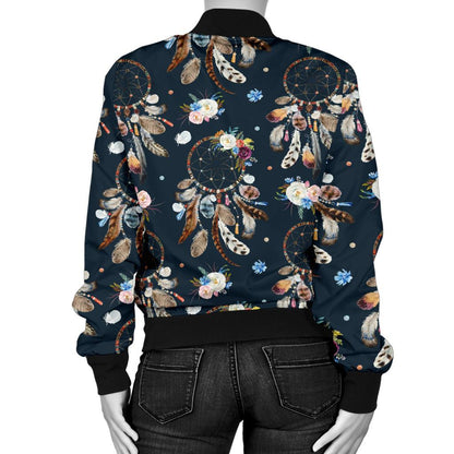 Dream Catcher Boho Floral Style Women Casual Bomber Jacket