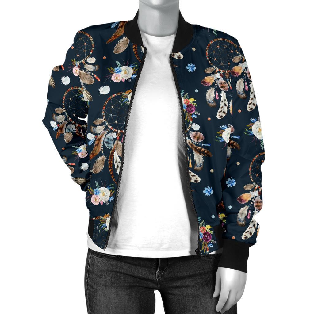 Dream Catcher Boho Floral Style Women Casual Bomber Jacket