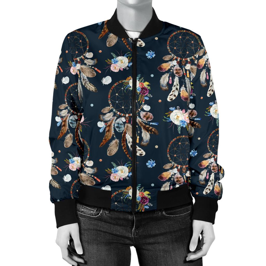 Dream Catcher Boho Floral Style Women Casual Bomber Jacket