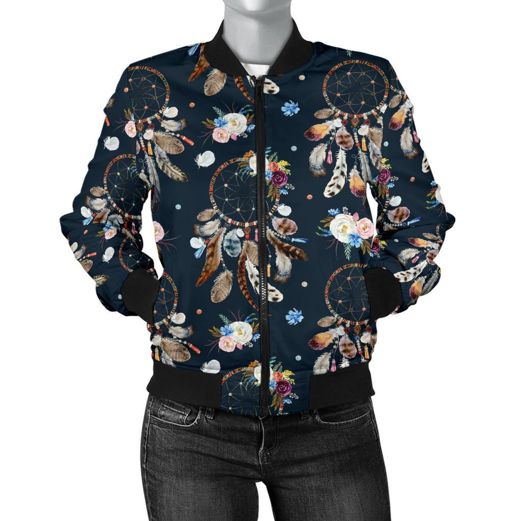 Dream Catcher Boho Floral Style Women Casual Bomber Jacket
