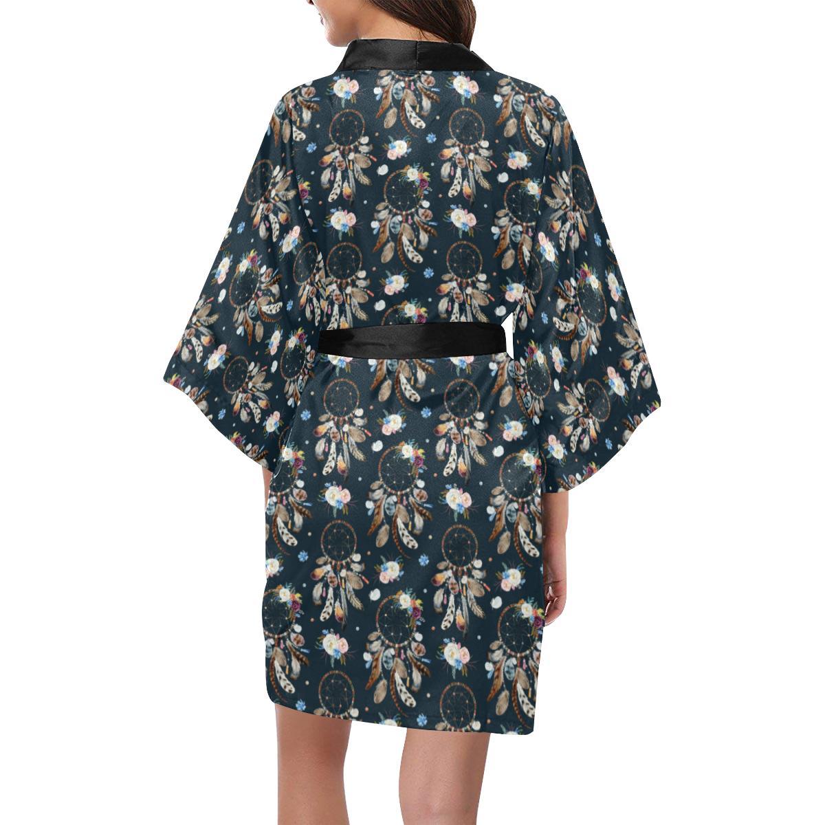 Dream Catcher Boho Floral Style Women Short Kimono Robe