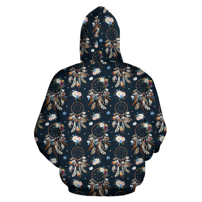 Dream Catcher Boho Floral Style Zip Up Hoodie