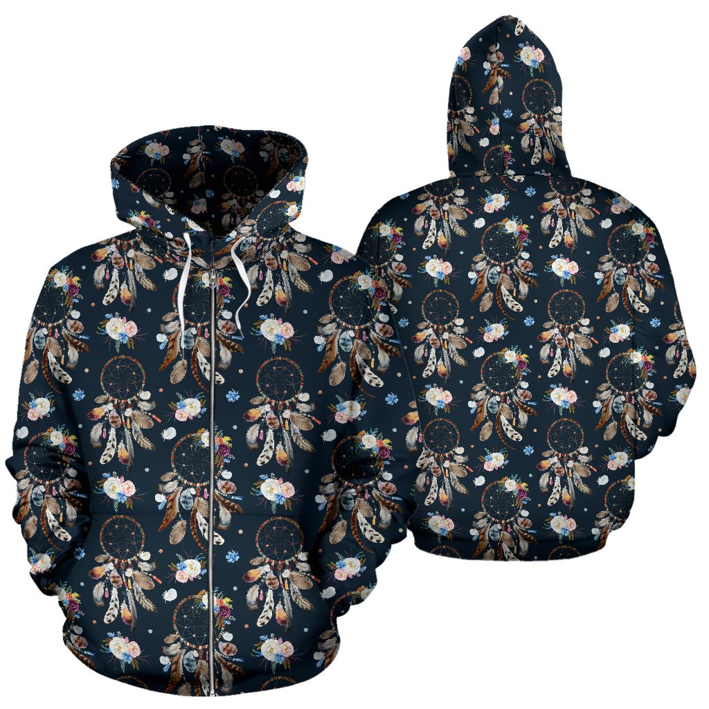 Dream Catcher Boho Floral Style Zip Up Hoodie
