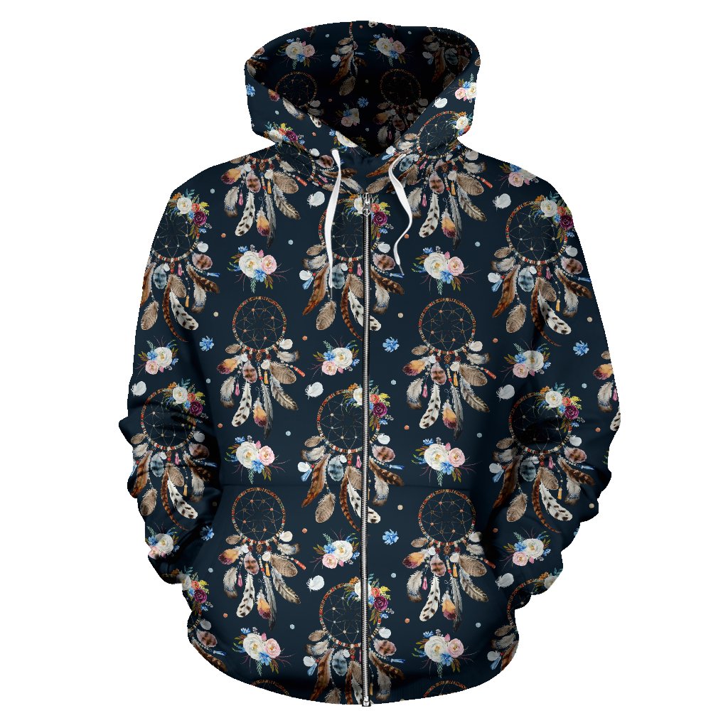 Dream Catcher Boho Floral Style Zip Up Hoodie