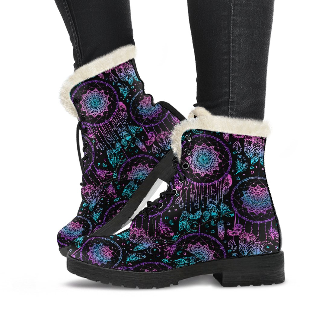 Dream catcher boho mandala Faux Fur Leather Boots-JTAMIGO.COM