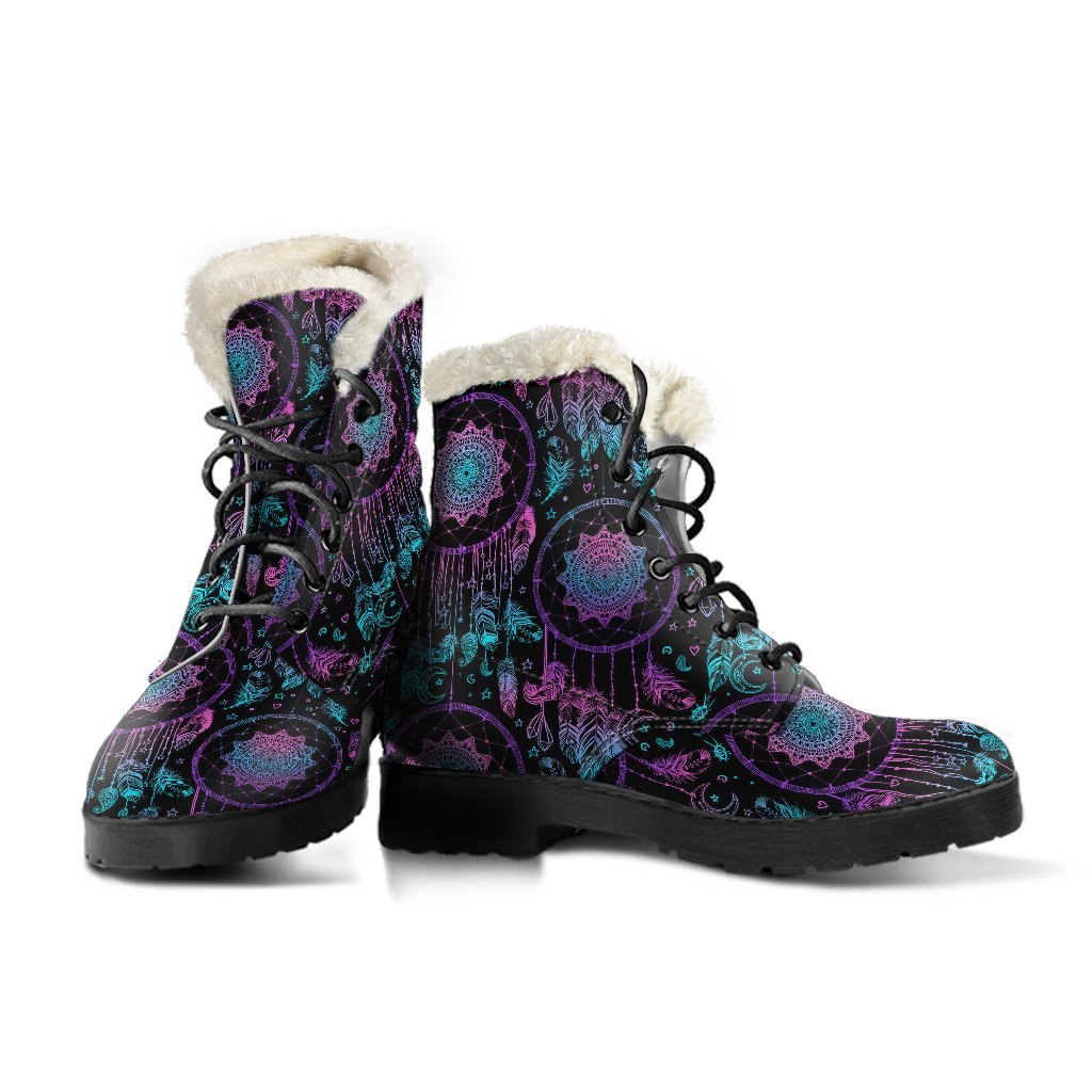 Dream catcher boho mandala Faux Fur Leather Boots-JTAMIGO.COM